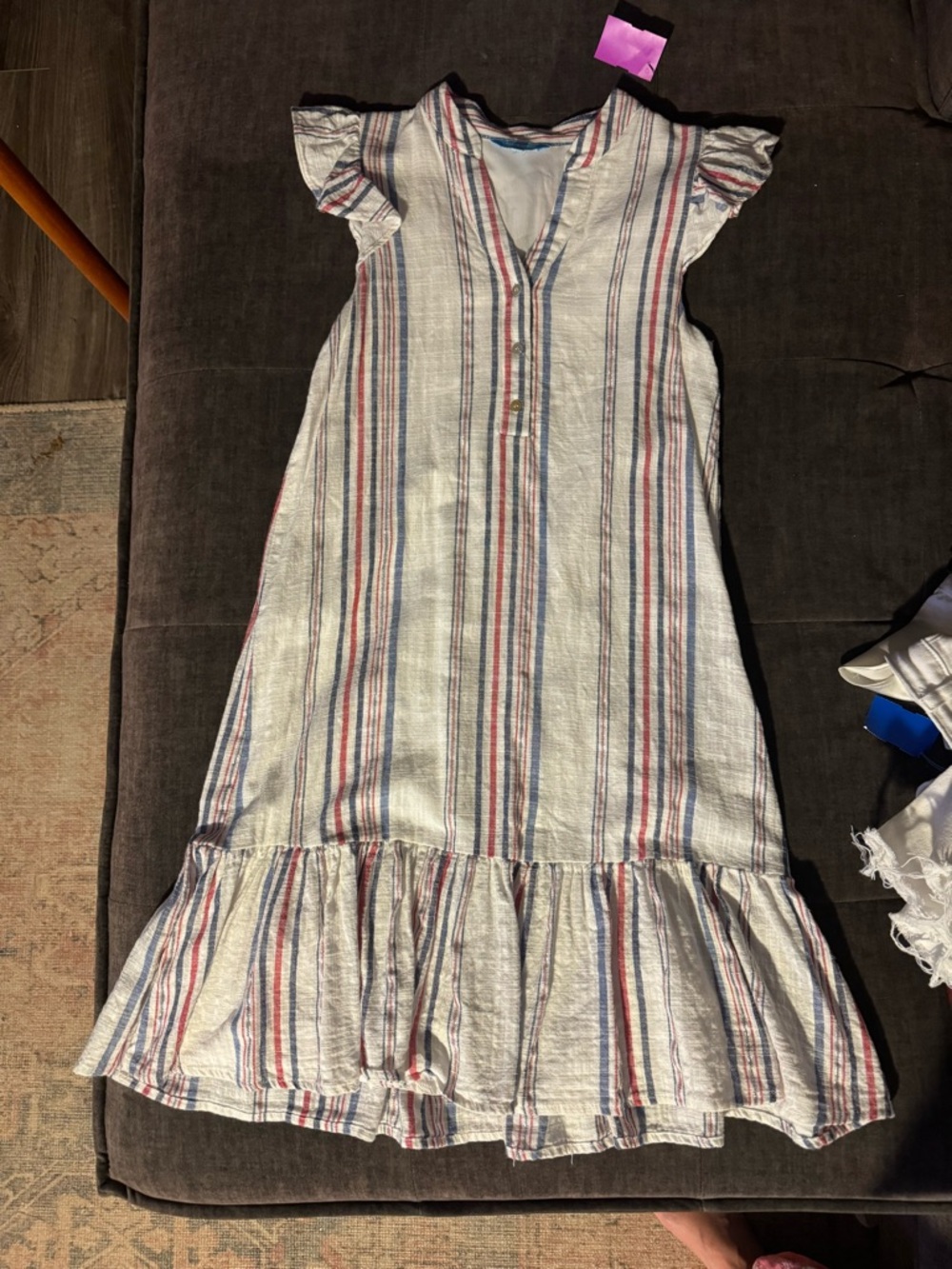 Draper James Striped V-Neck Dress in Red, Blue, Cream